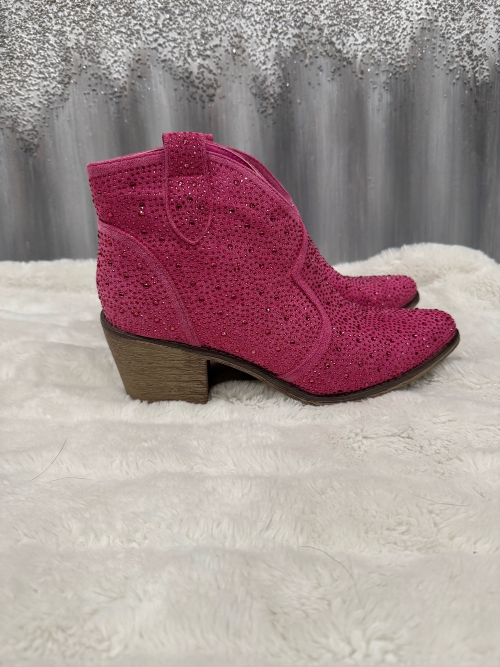 Pierre Dumas Pink Rhinestone Western Ankle Boots
